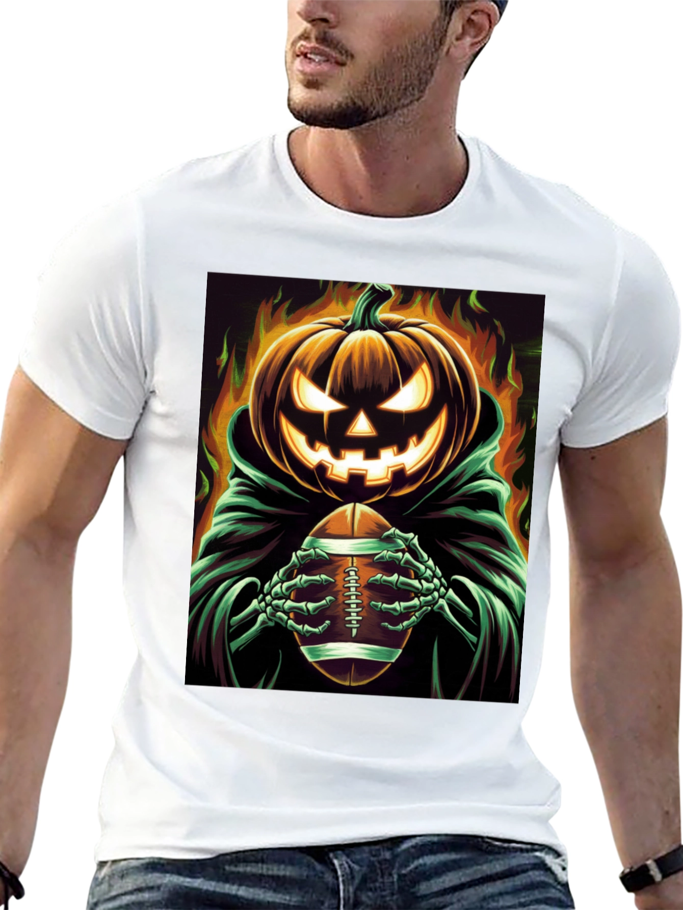 Spooky Football Pumpkin Halloween T-Shirt