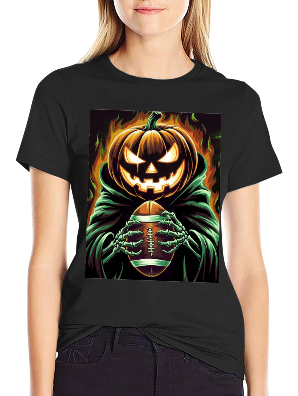 Spooky Football Pumpkin Halloween T-Shirt
