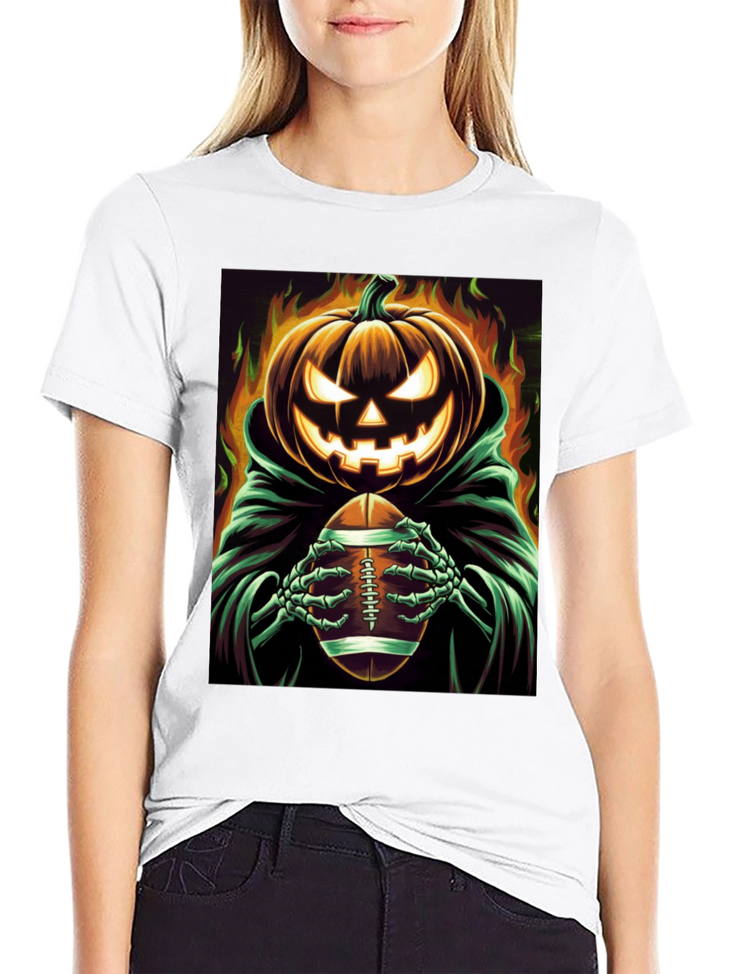 Spooky Football Pumpkin Halloween T-Shirt