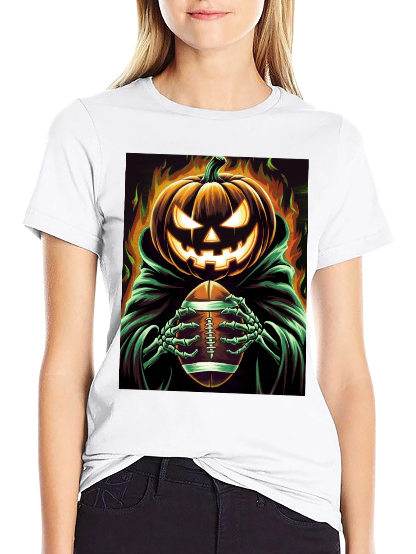 Spooky Football Pumpkin Halloween T-Shirt