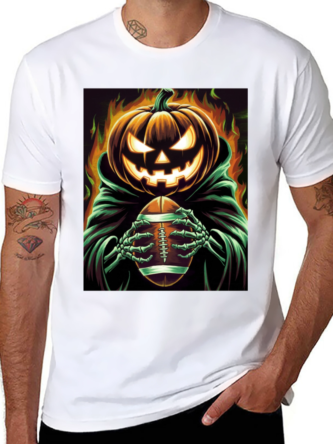 Spooky Football Pumpkin Halloween T-Shirt