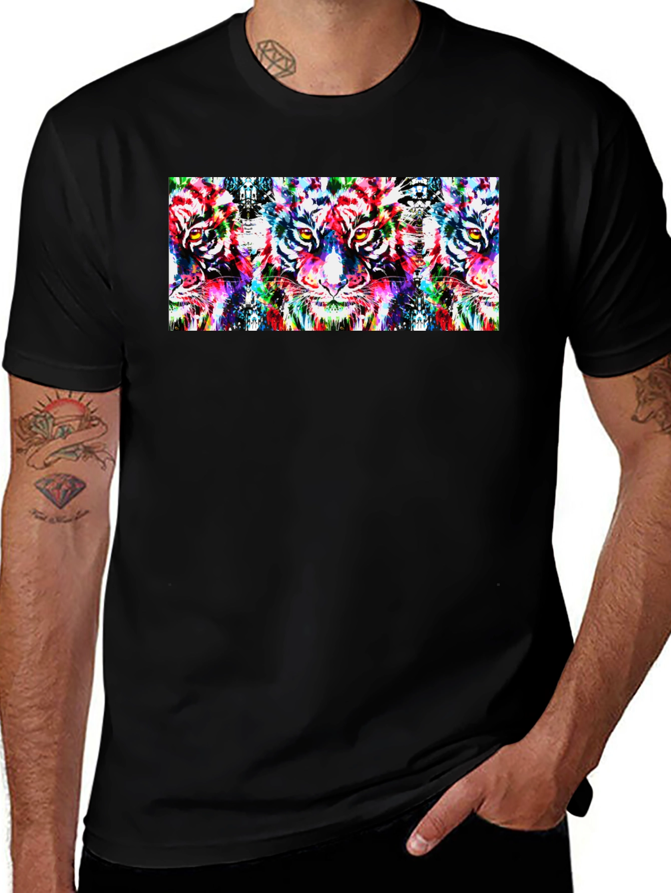 Psychedelic Tiger Print Black T-Shirt