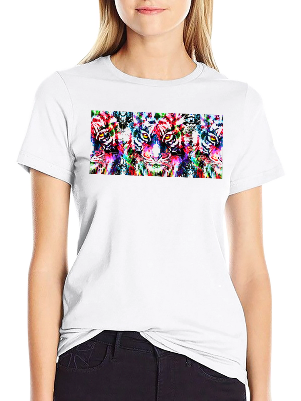 Psychedelic Tiger Print Black T-Shirt