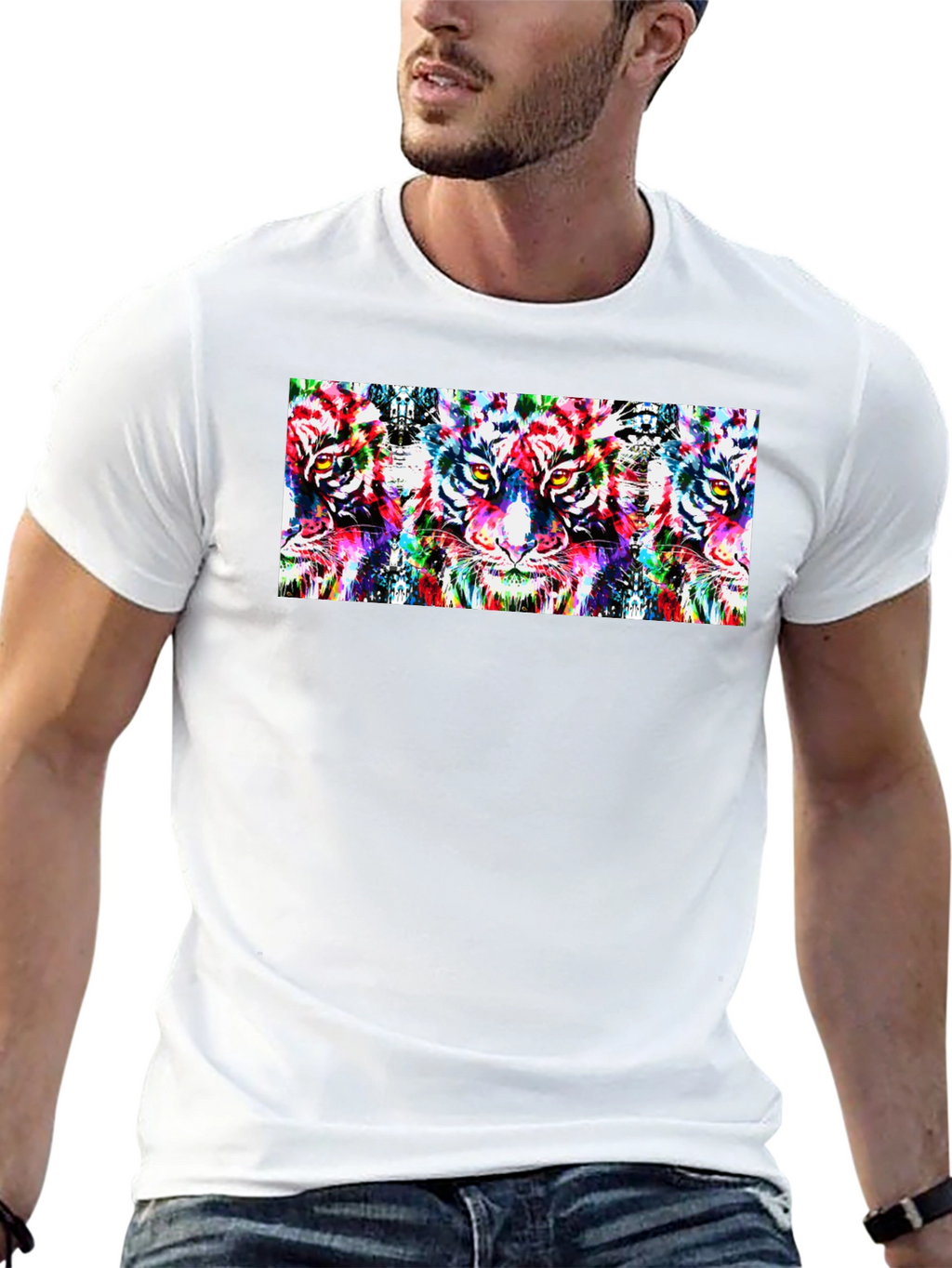 Psychedelic Tiger Print Black T-Shirt
