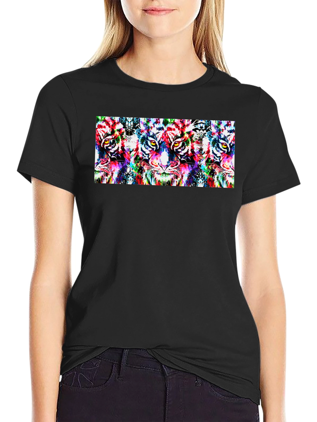 Psychedelic Tiger Print Black T-Shirt
