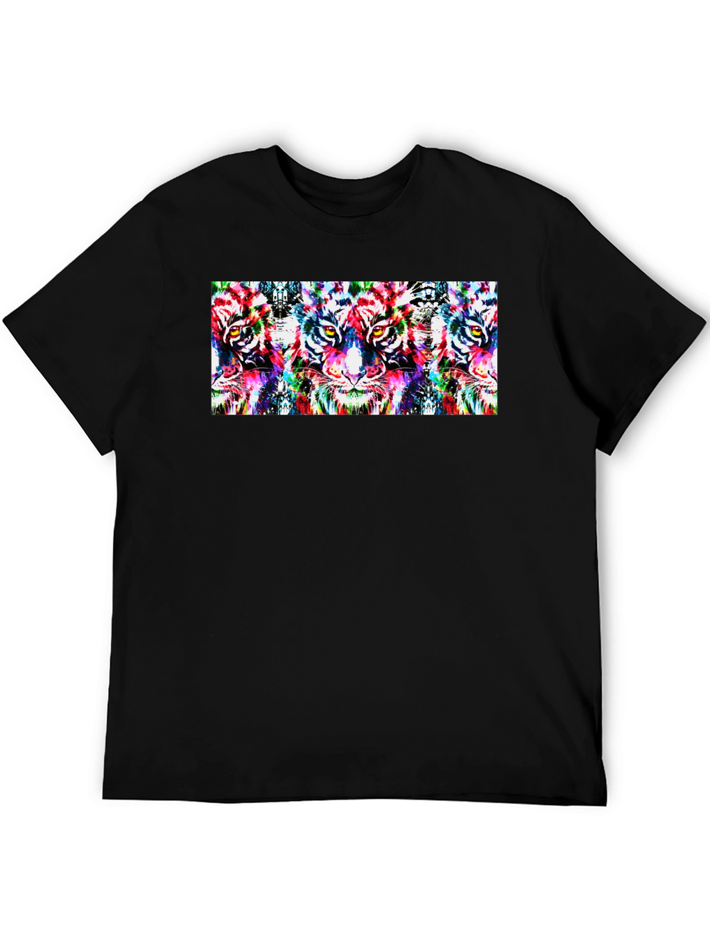 Psychedelic Tiger Print Black T-Shirt