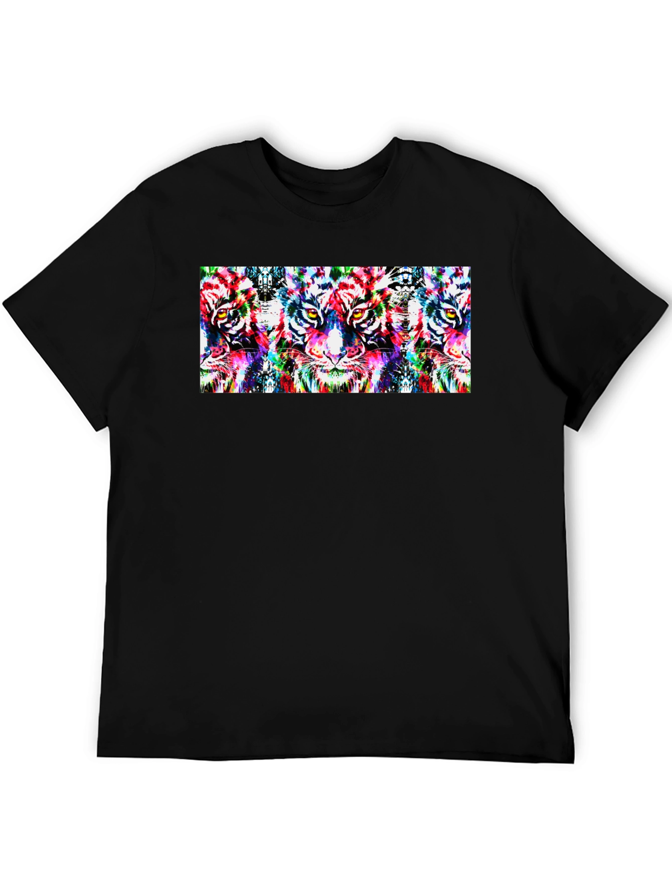 Psychedelic Tiger Print Black T-Shirt