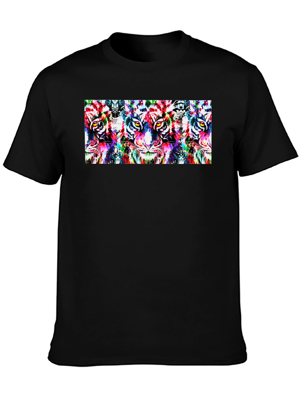 Psychedelic Tiger Print Black T-Shirt