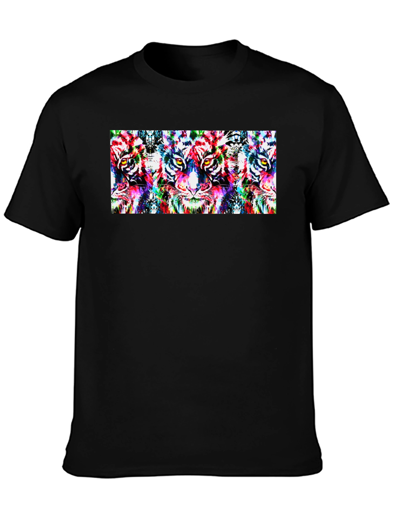 Psychedelic Tiger Print Black T-Shirt
