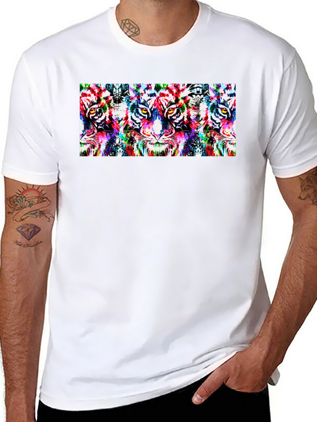 Psychedelic Tiger Print Black T-Shirt