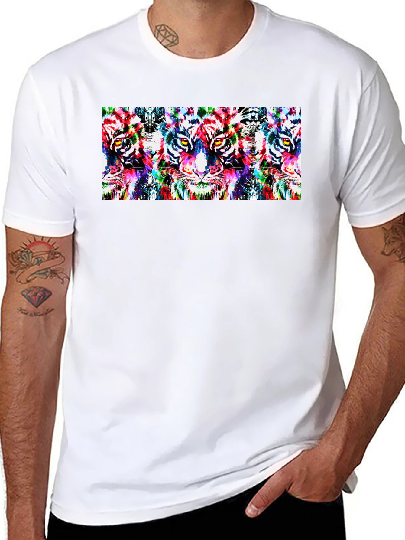 Psychedelic Tiger Print Black T-Shirt