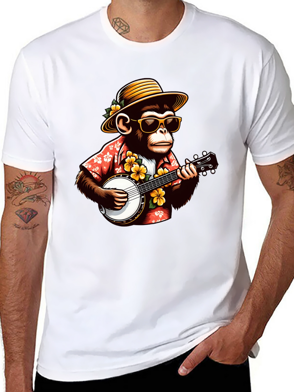 Monkey Banjo Player Graphic T-Shirt
