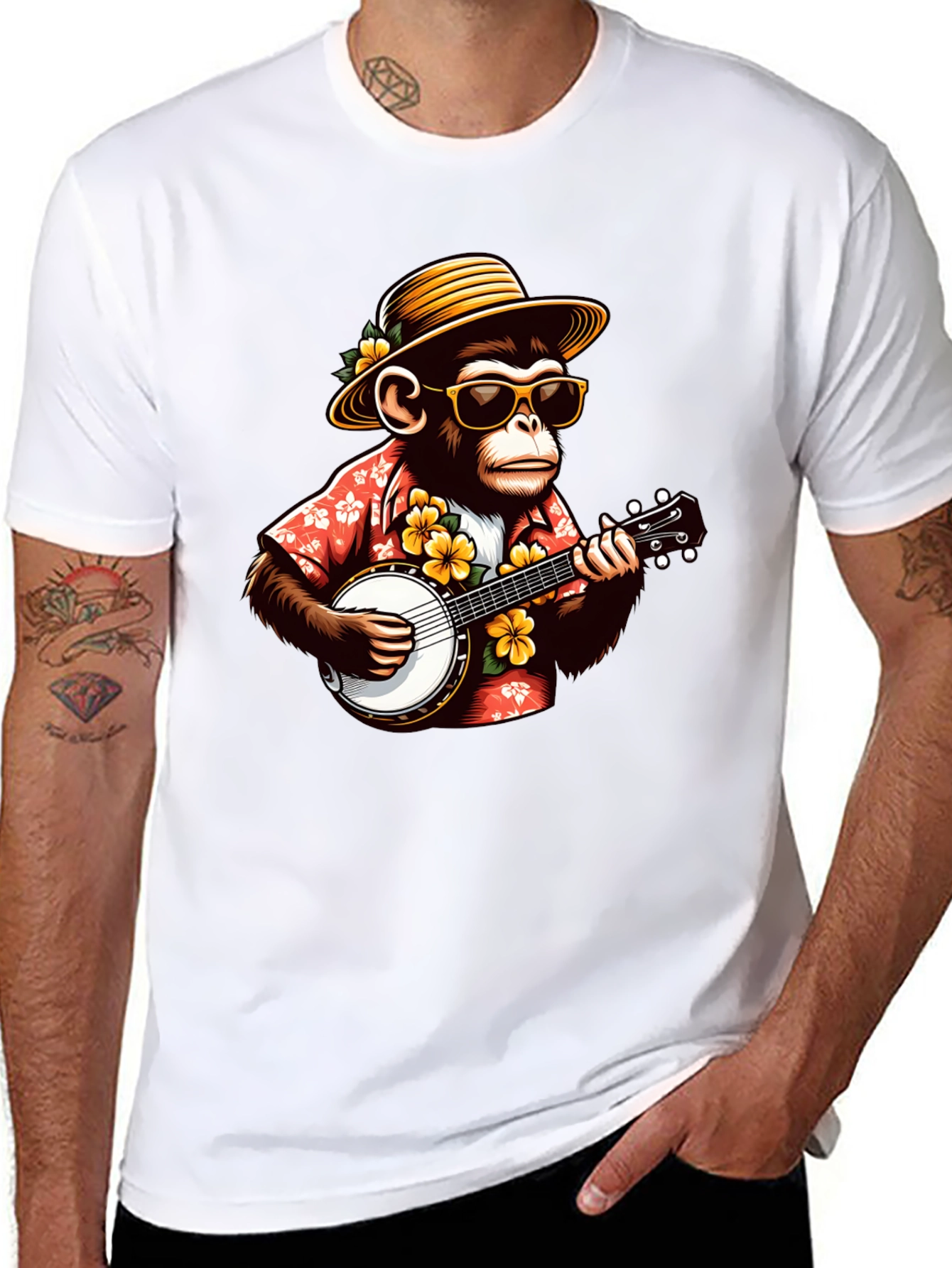 Monkey Banjo Player Graphic T-Shirt