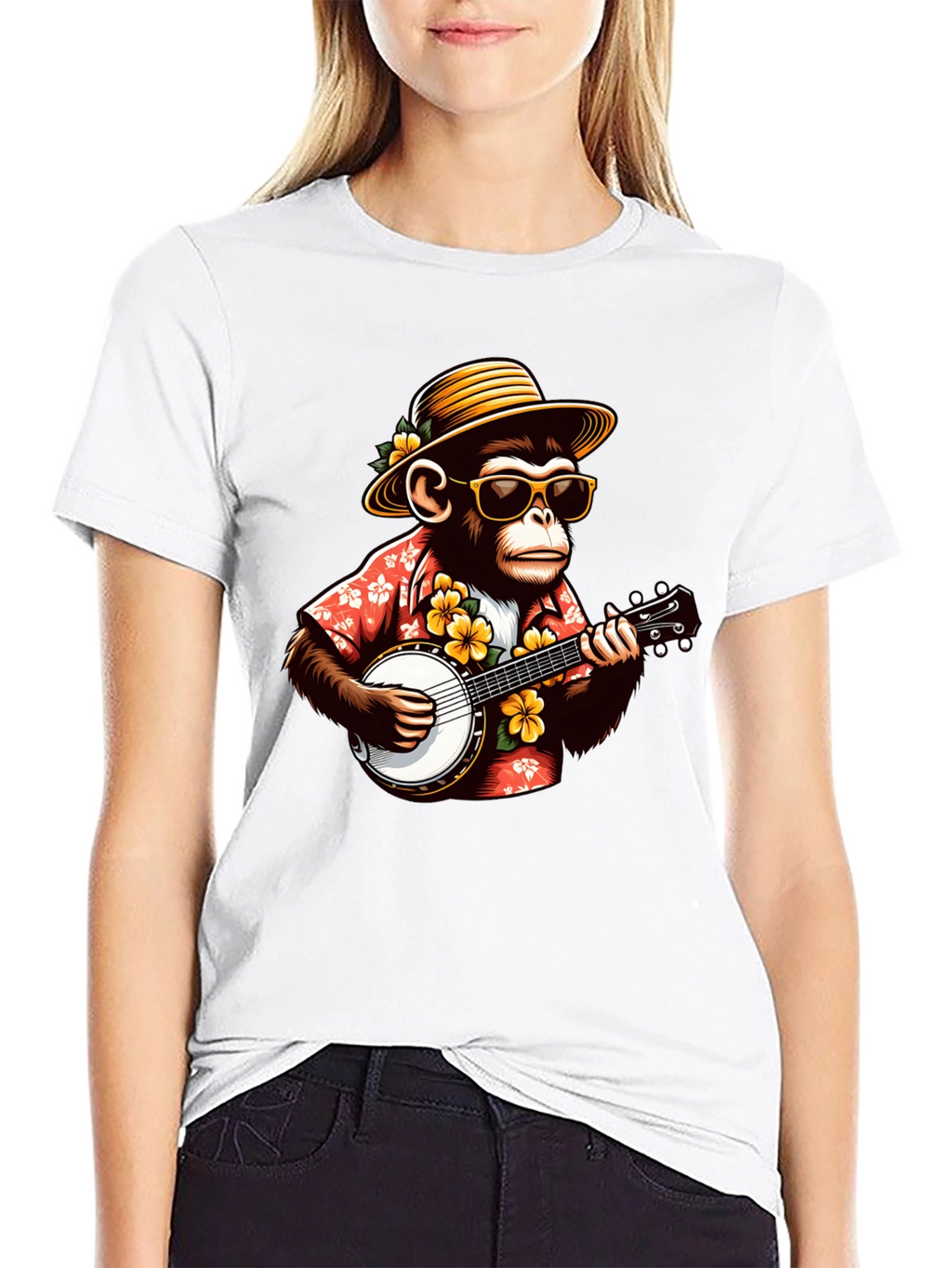 Monkey Banjo Player Graphic T-Shirt