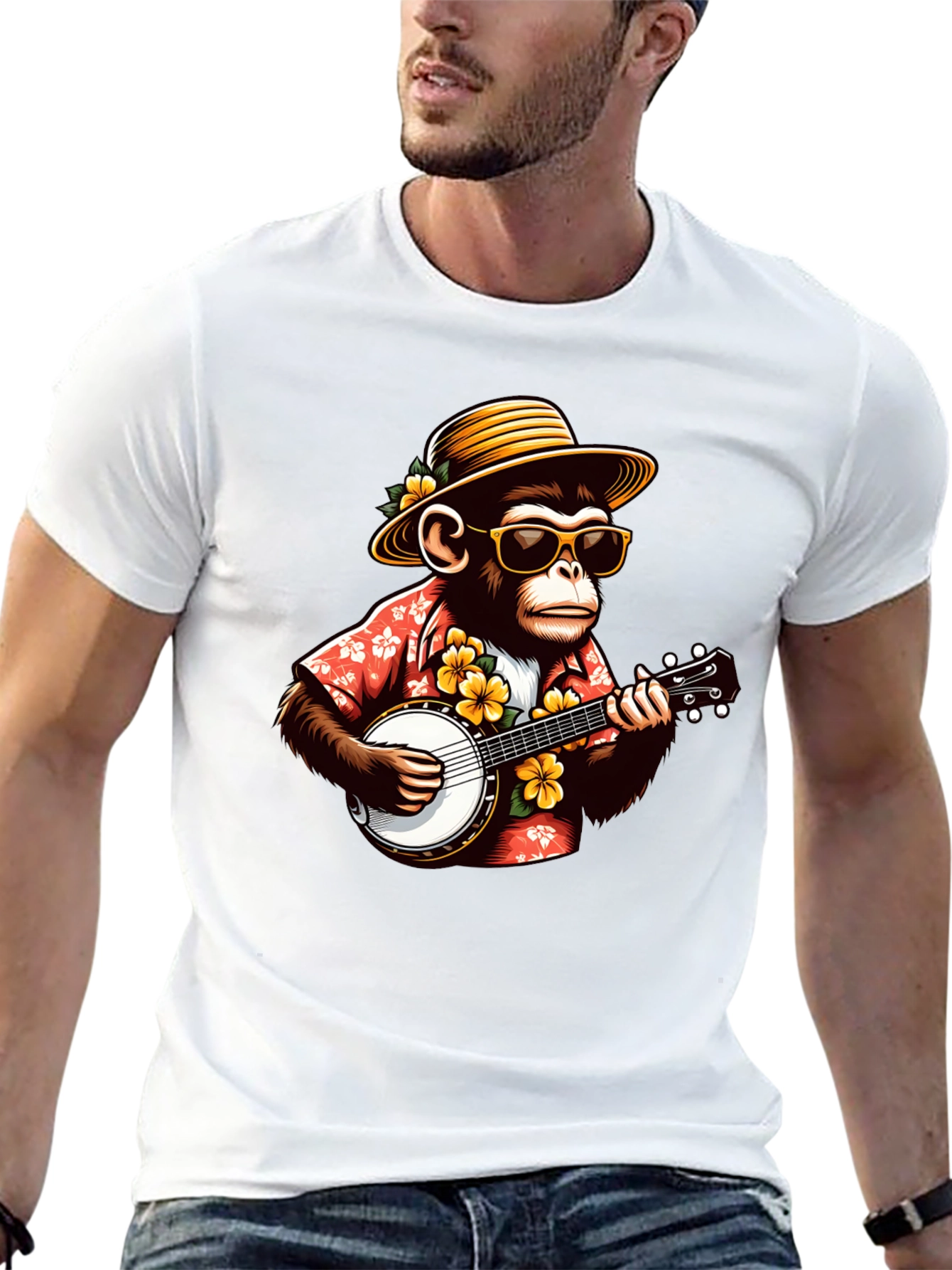 Monkey Banjo Player Graphic T-Shirt