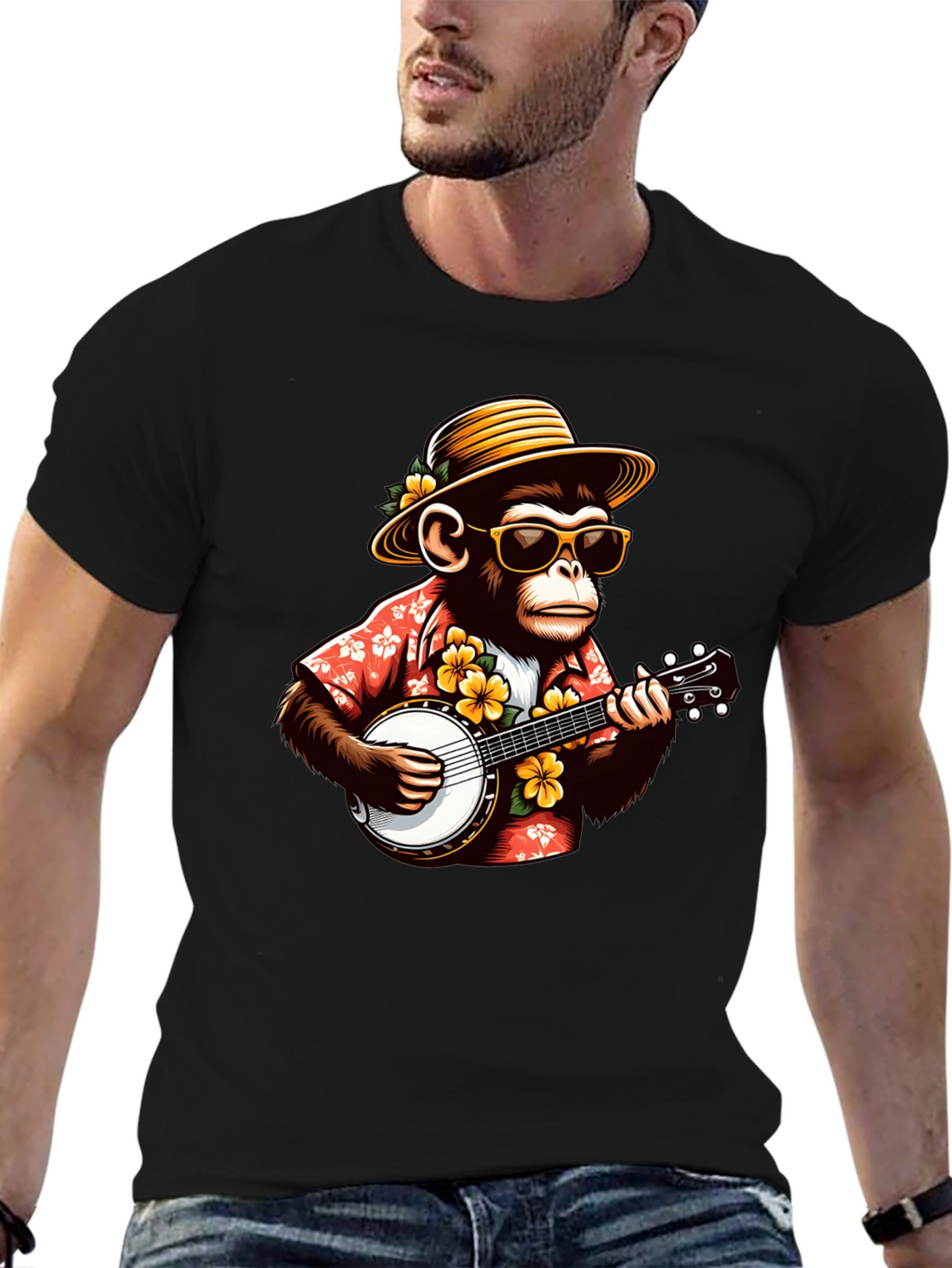 Monkey Banjo Player Graphic T-Shirt