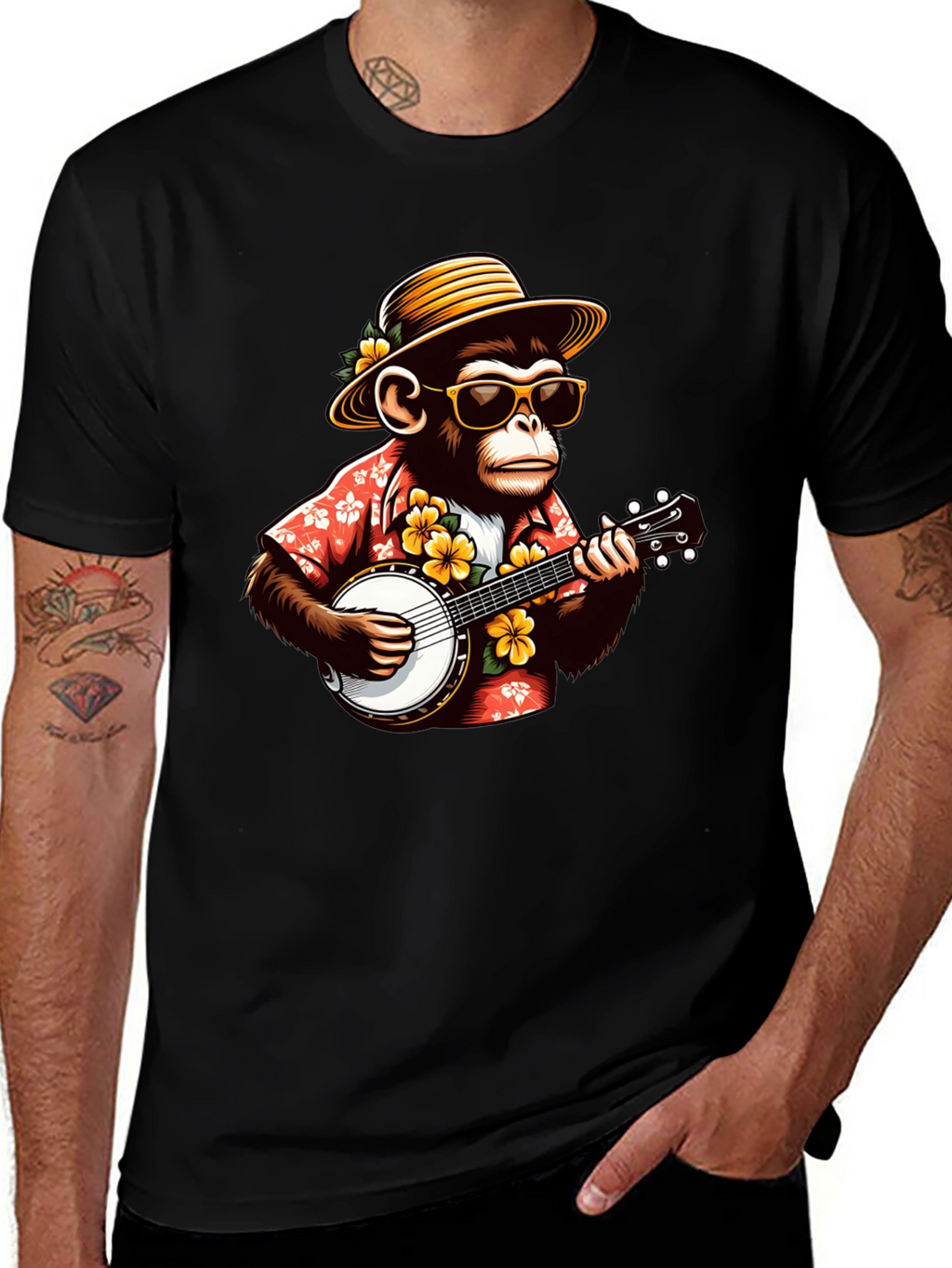 Monkey Banjo Player Graphic T-Shirt