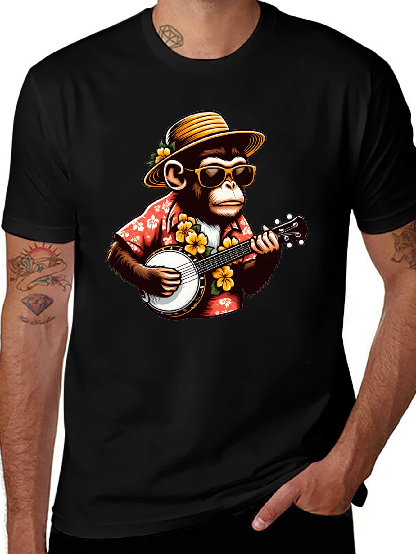 Monkey Banjo Player Graphic T-Shirt