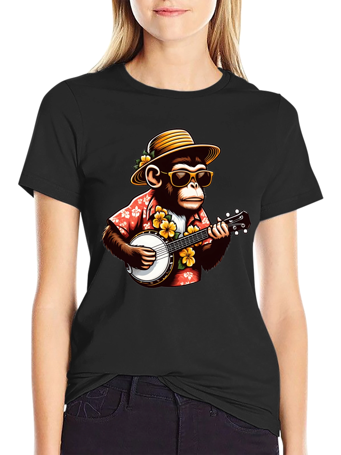 Monkey Banjo Player Graphic T-Shirt