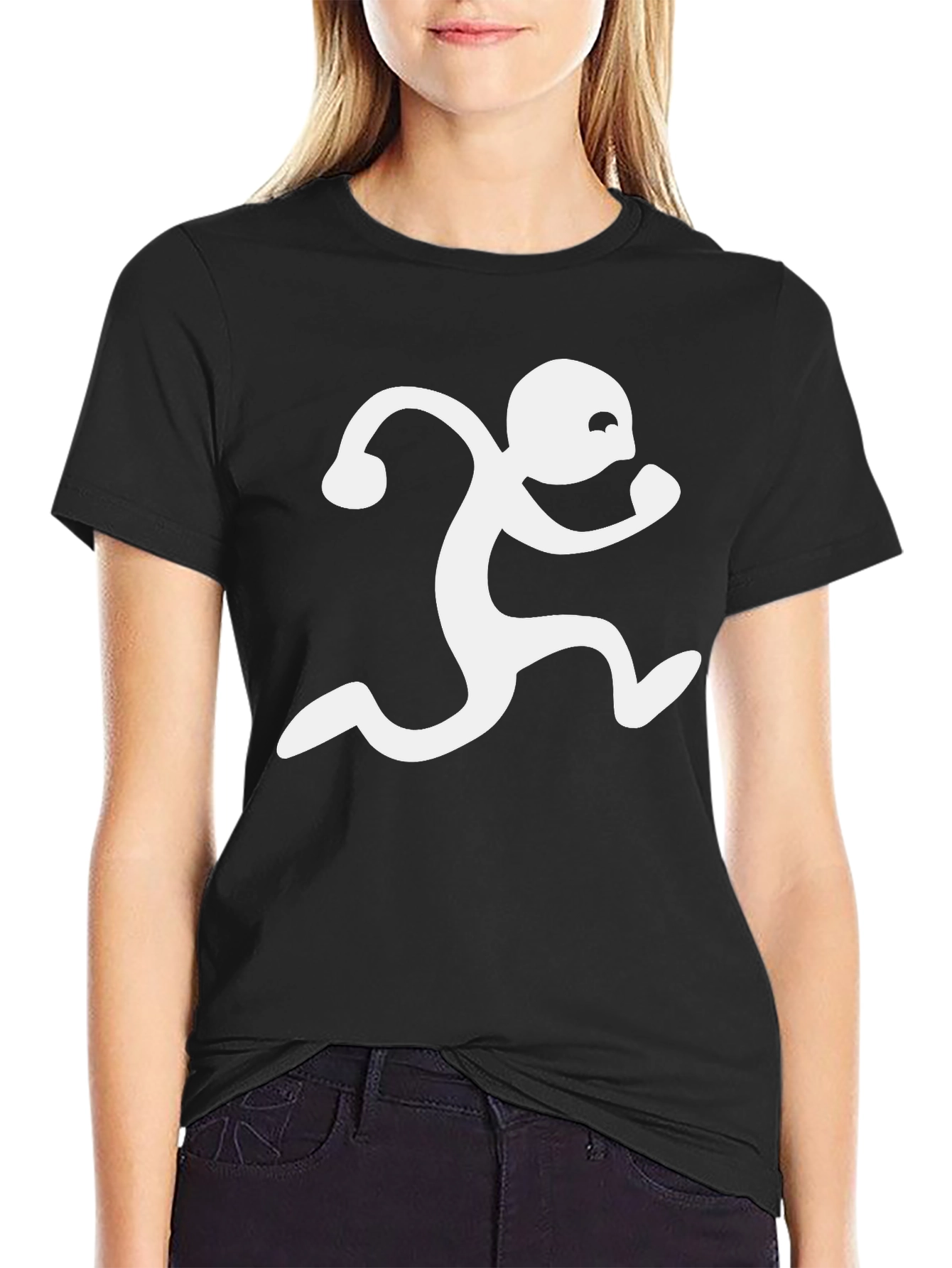 Black T-Shirt with Running Man Graphic