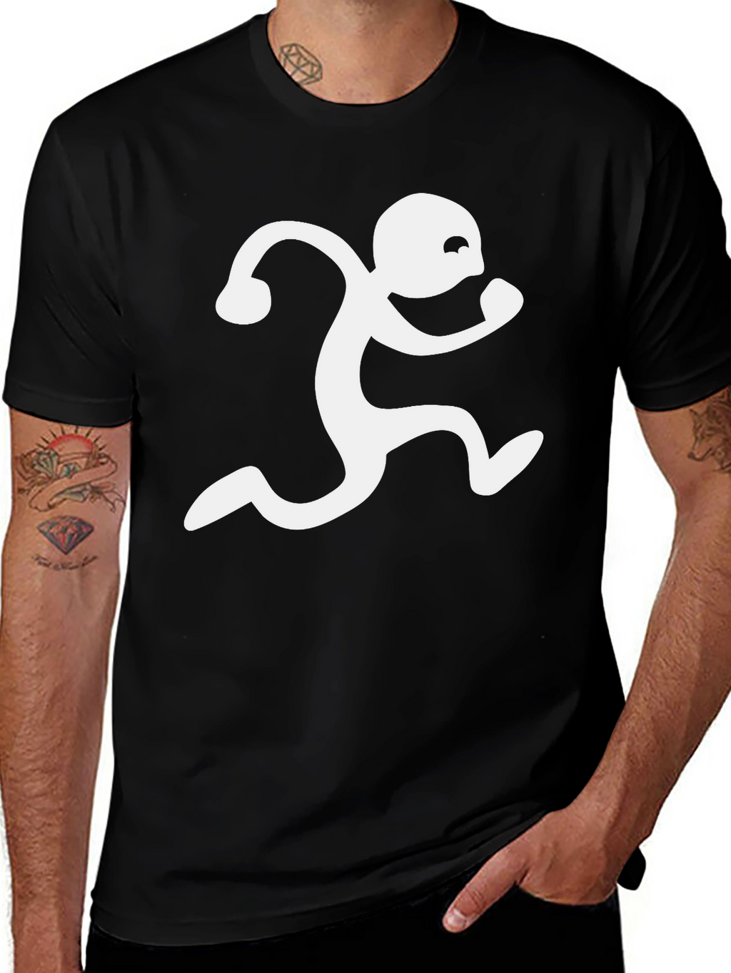Black T-Shirt with Running Man Graphic