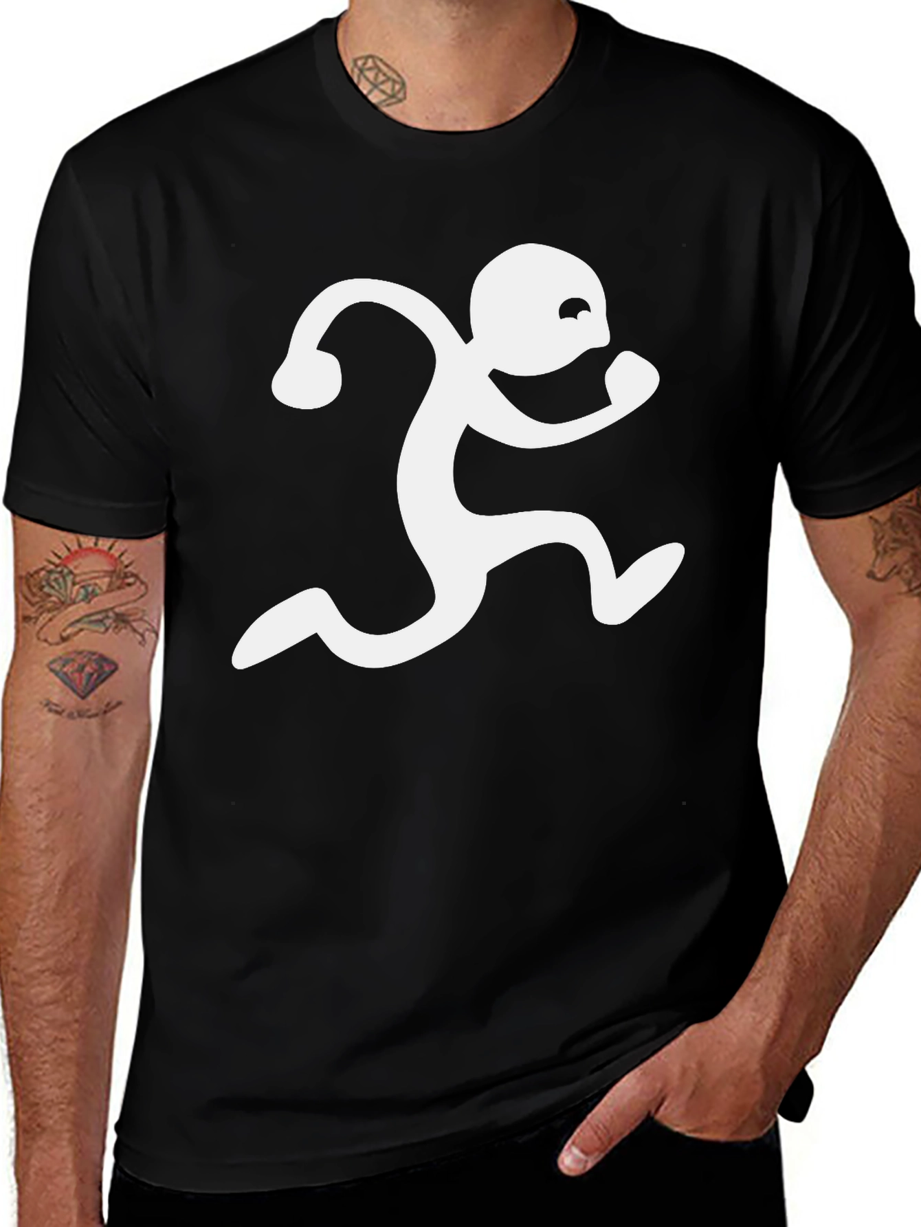 Black T-Shirt with Running Man Graphic