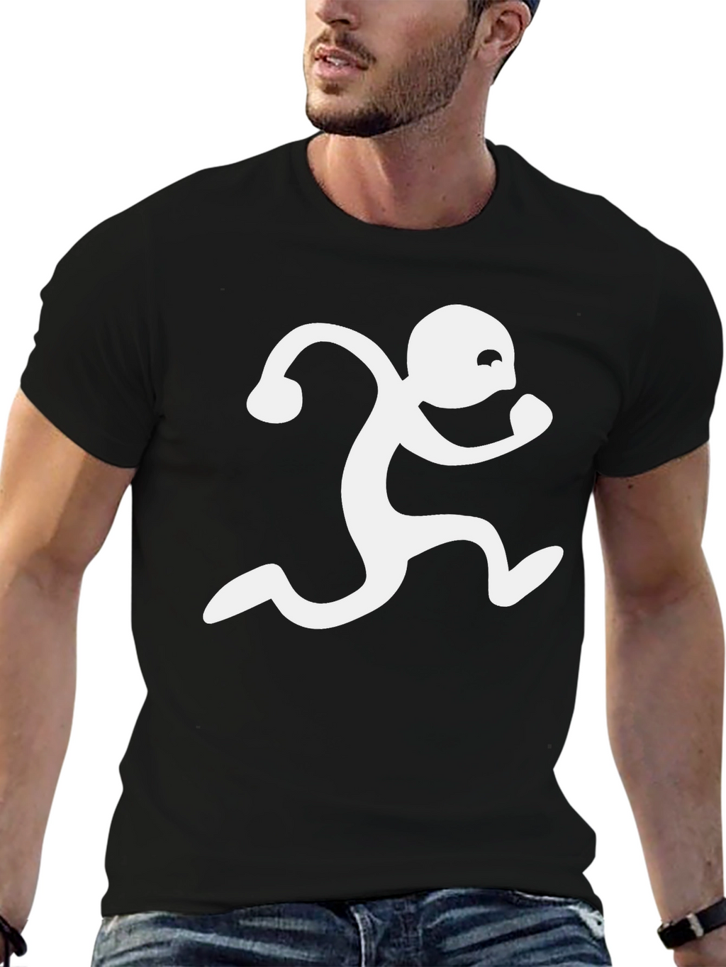Black T-Shirt with Running Man Graphic