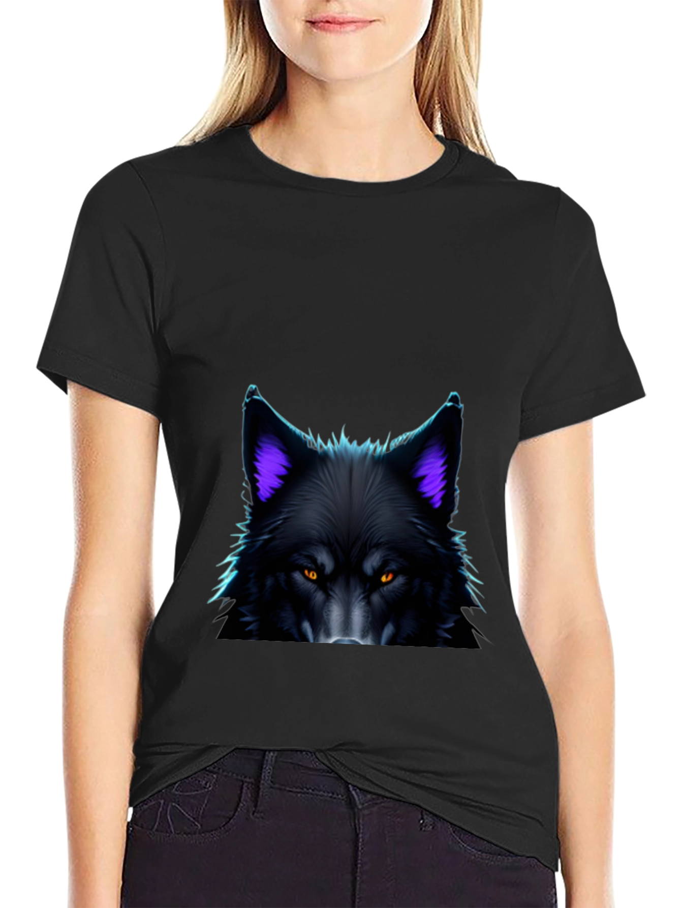 Black Wolf Graphic Tee - Bold Animal Design