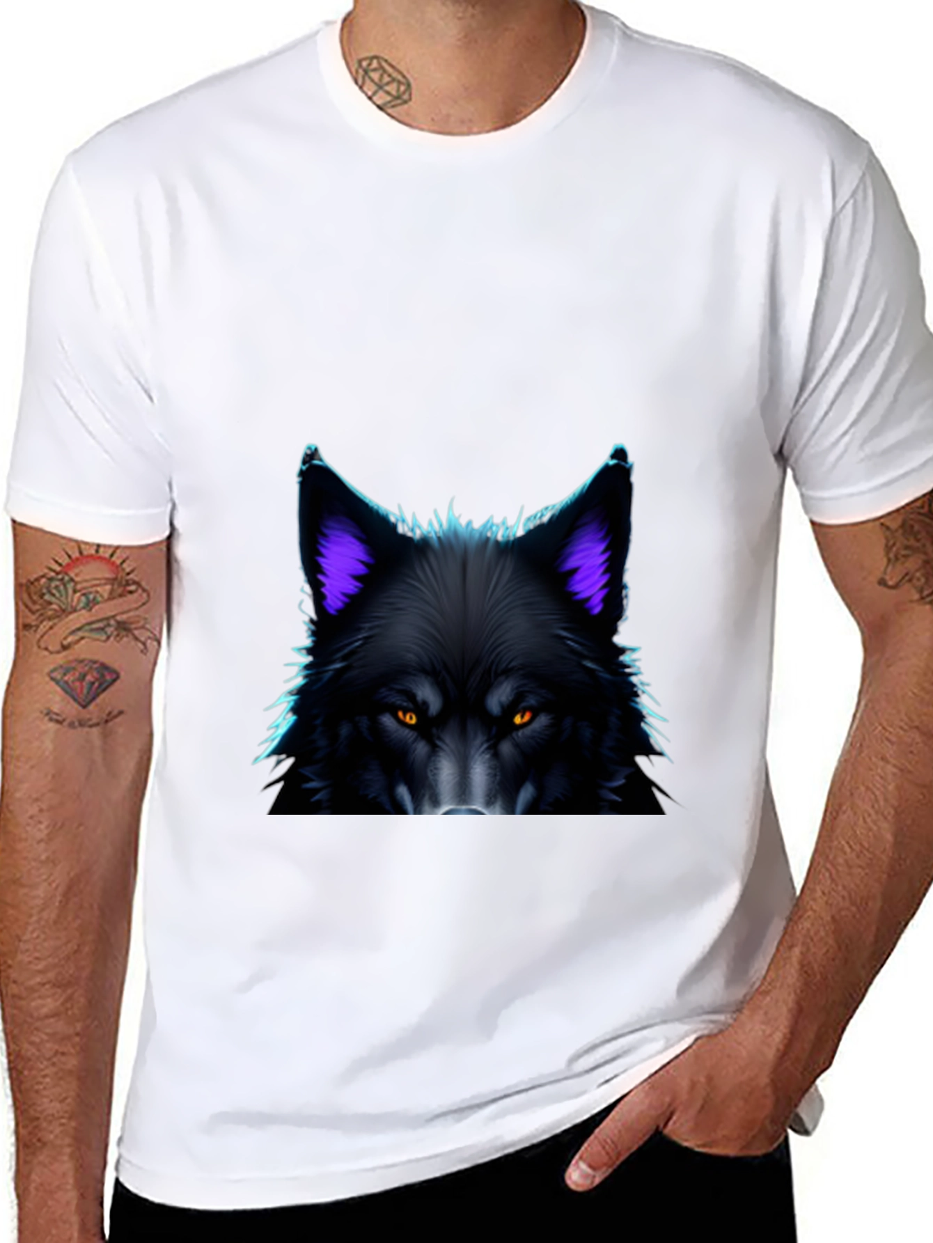 Black Wolf Graphic Tee - Bold Animal Design