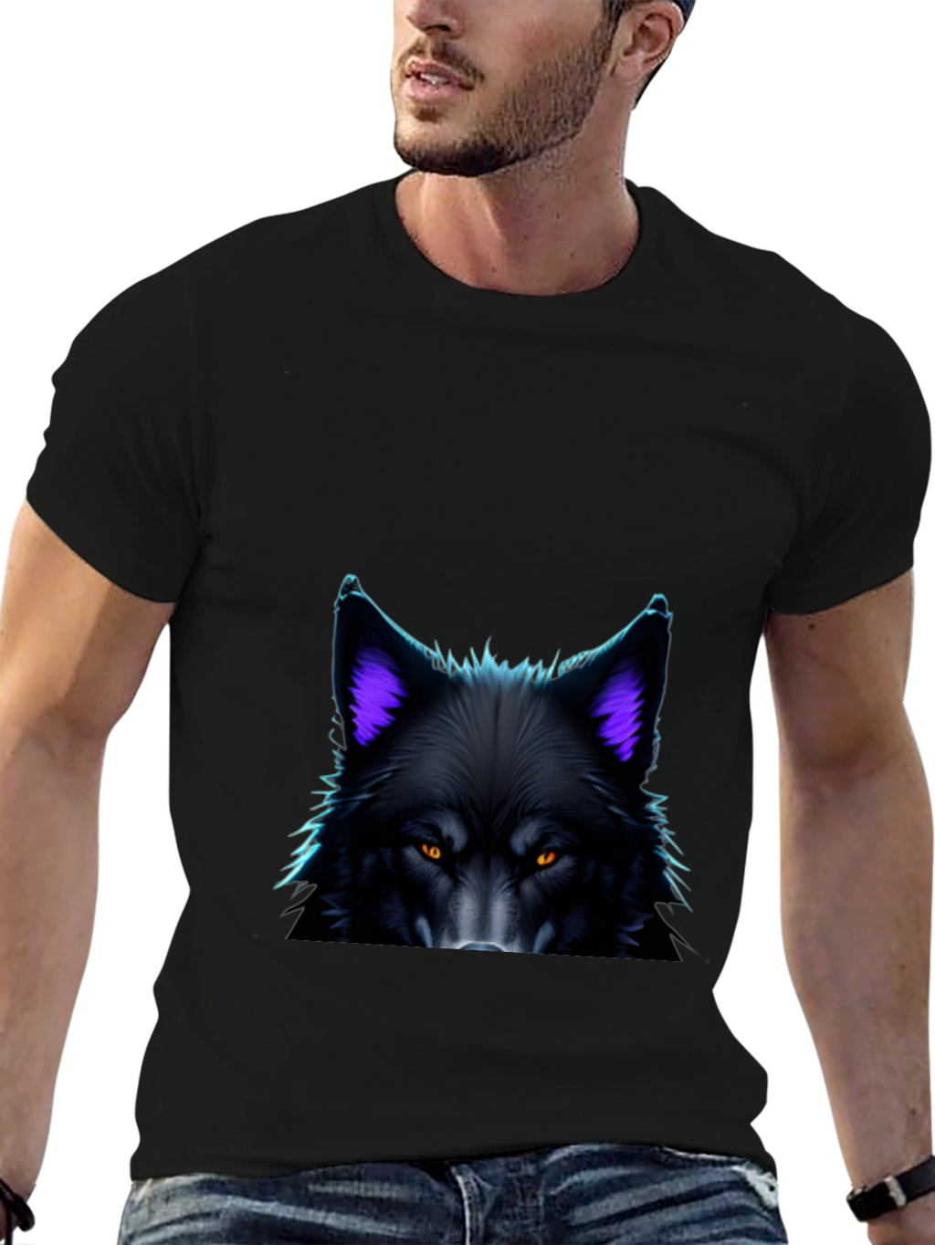 Black Wolf Graphic Tee - Bold Animal Design