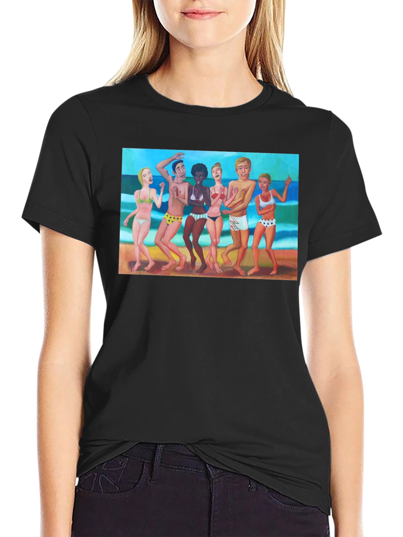 Beach Party Graphic Tee - Black Casual T-Shirt