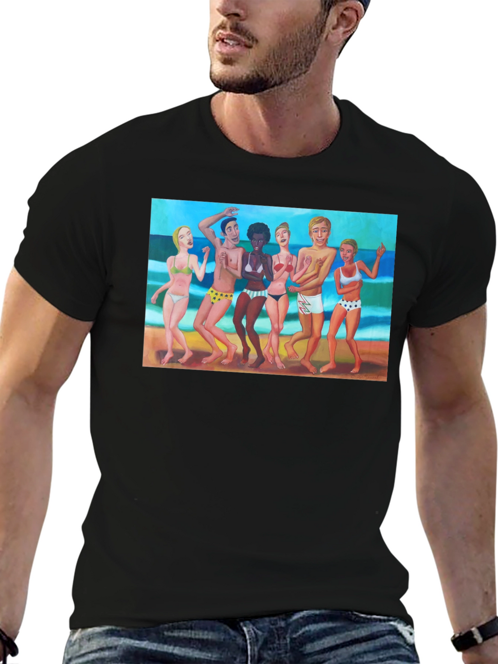 Beach Party Graphic Tee - Black Casual T-Shirt