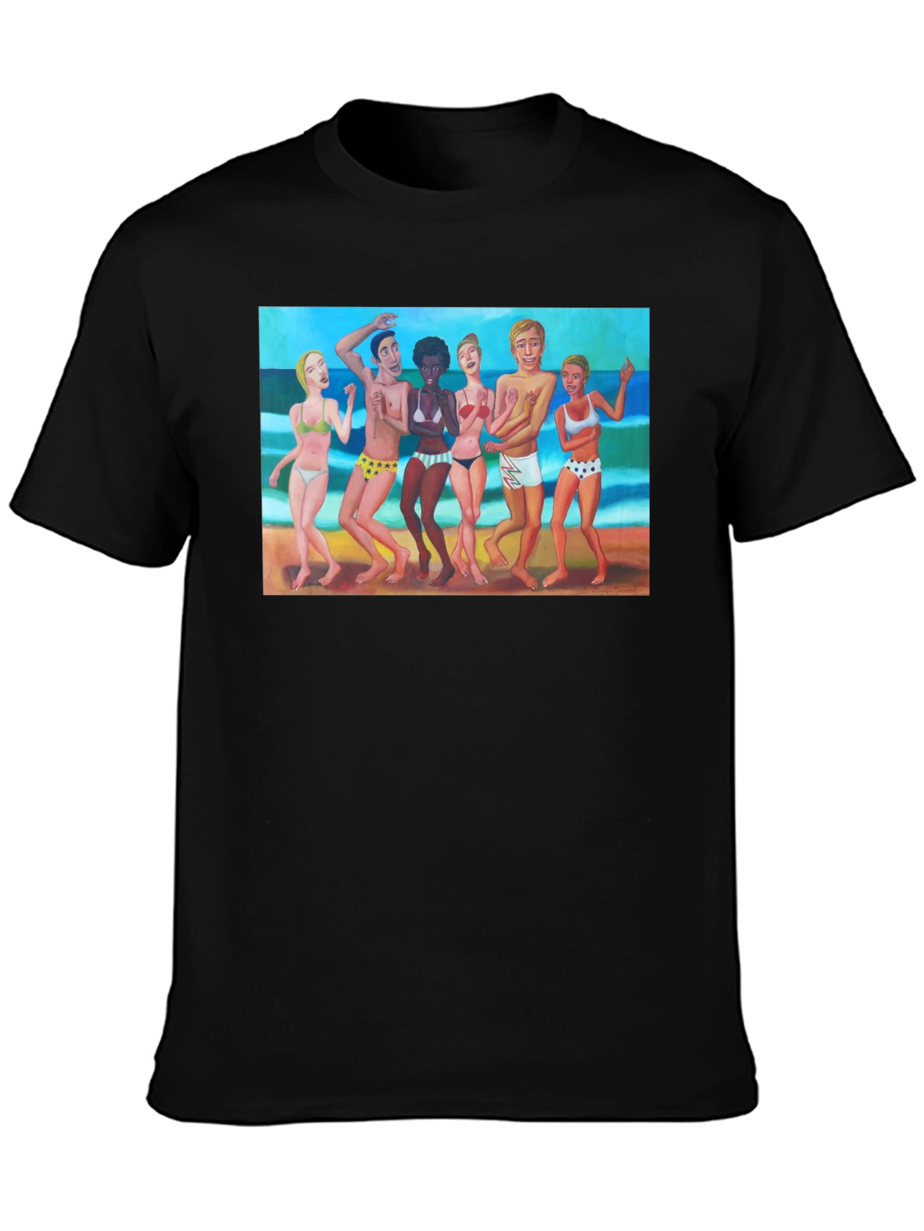 Beach Party Graphic Tee - Black Casual T-Shirt