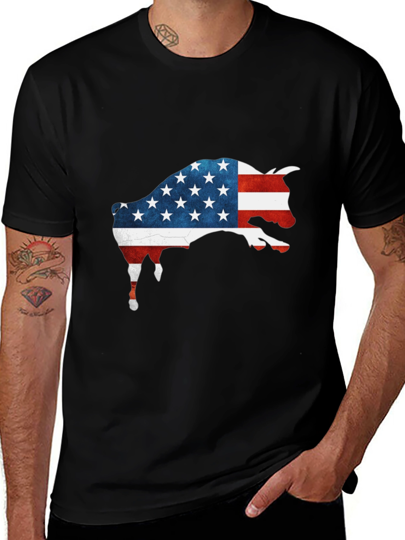 American Bull Flag Graphic Tee - Black