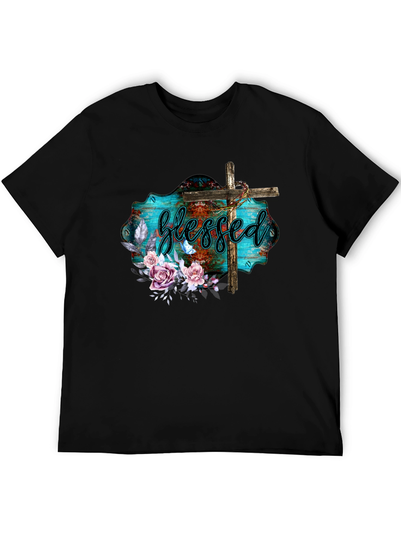 Blessed Christian T-Shirt with Floral Cross Design