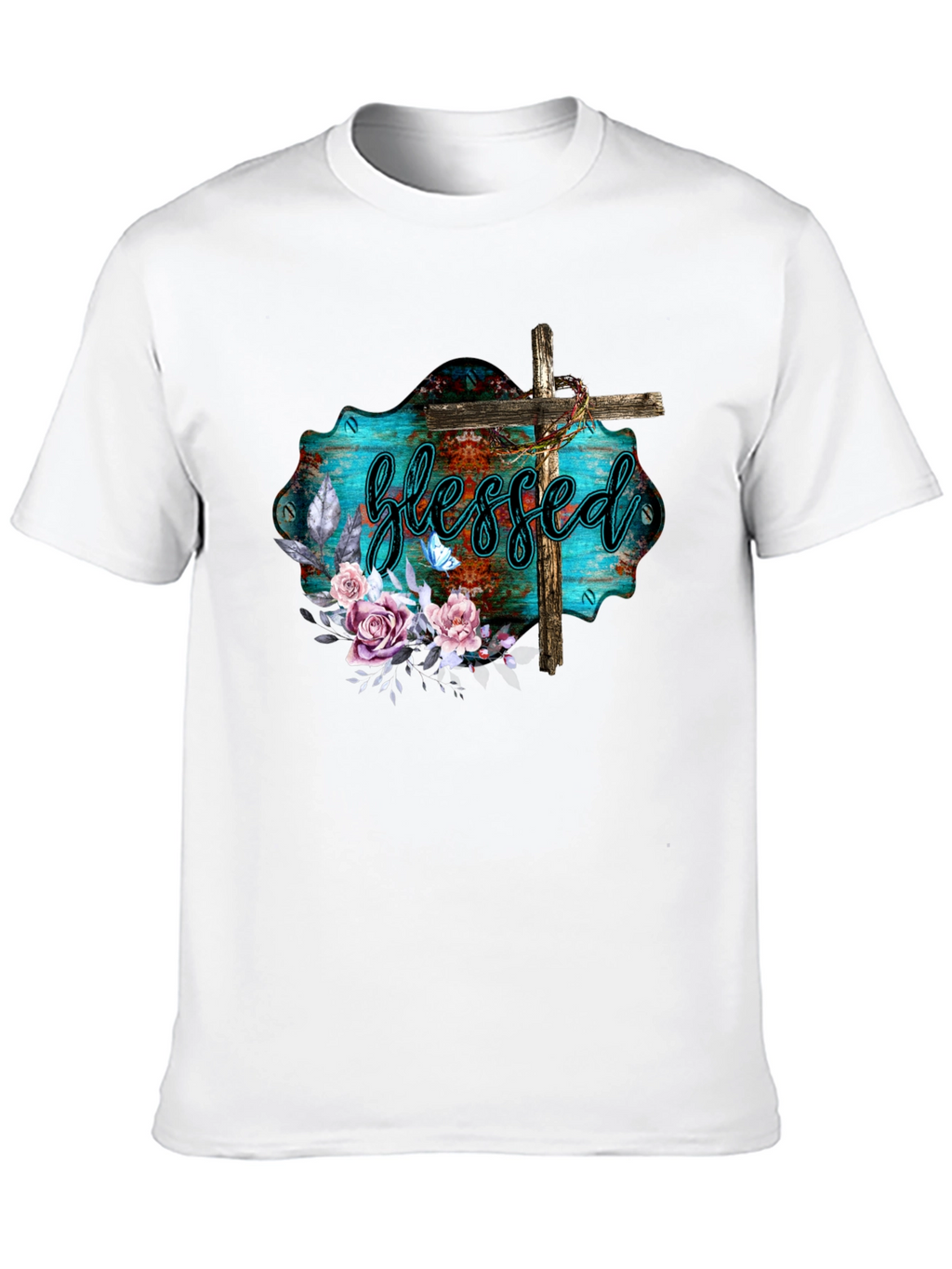 Blessed Christian T-Shirt with Floral Cross Design