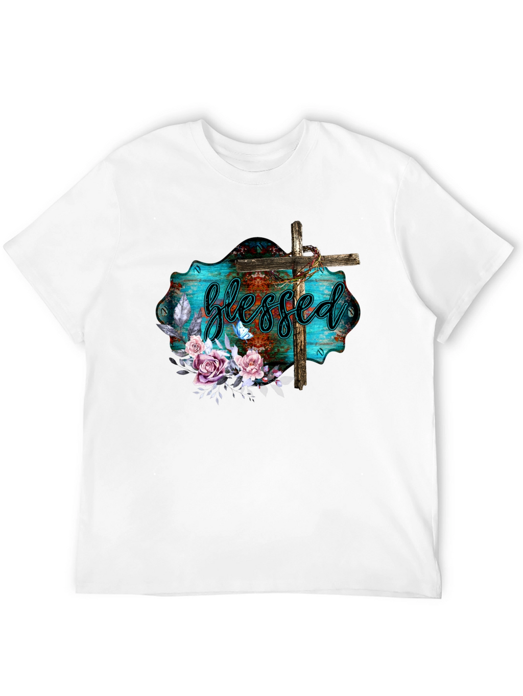 Blessed Christian T-Shirt with Floral Cross Design