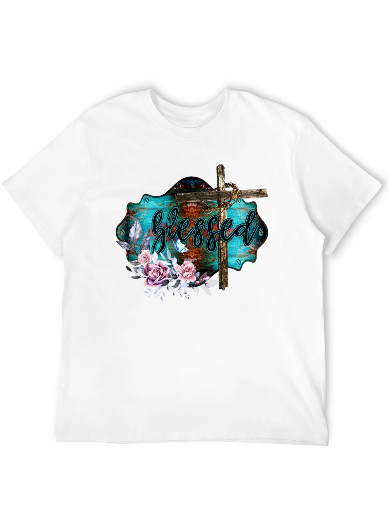 Blessed Christian T-Shirt with Floral Cross Design
