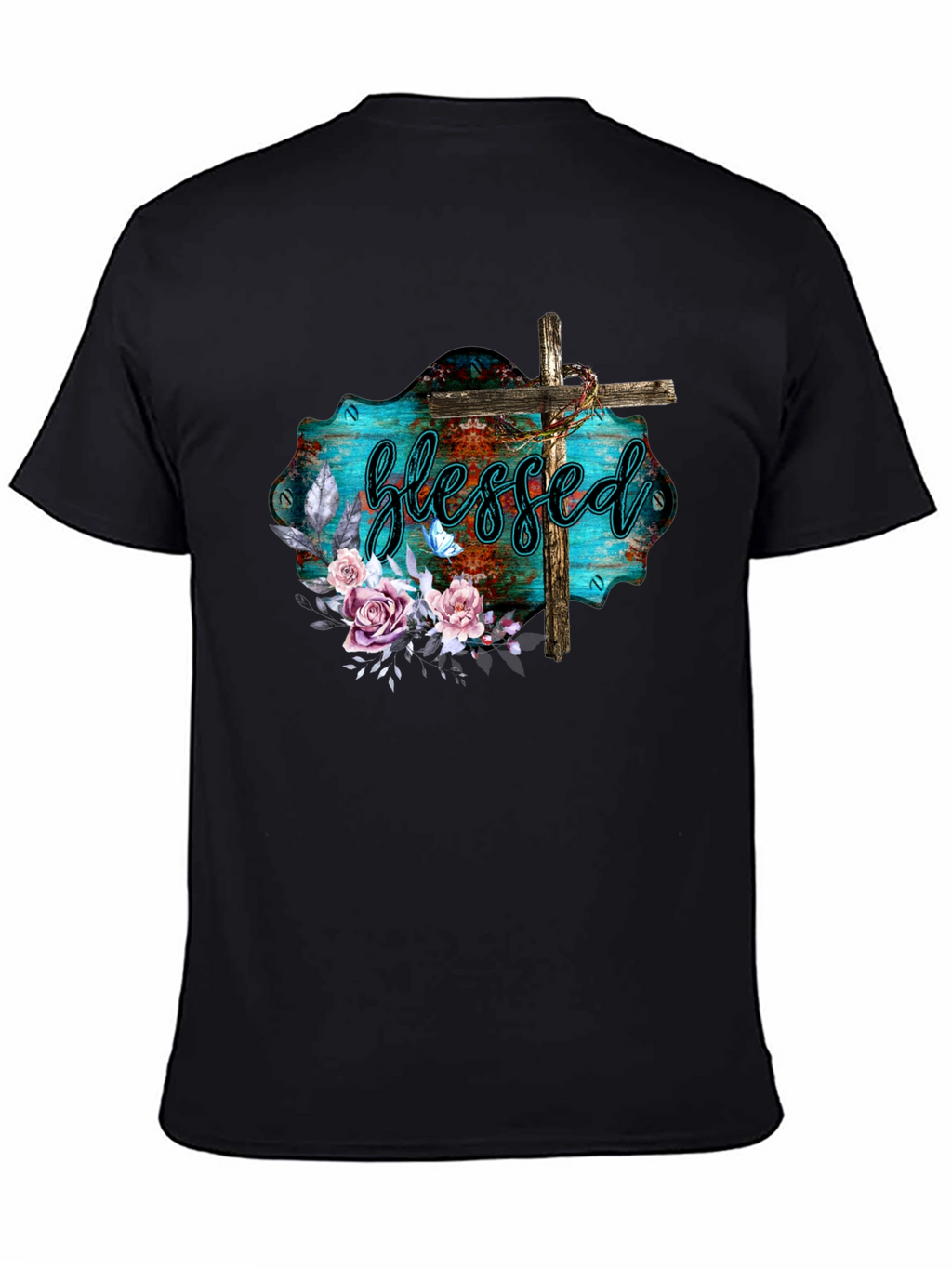 Blessed Christian T-Shirt with Floral Cross Design