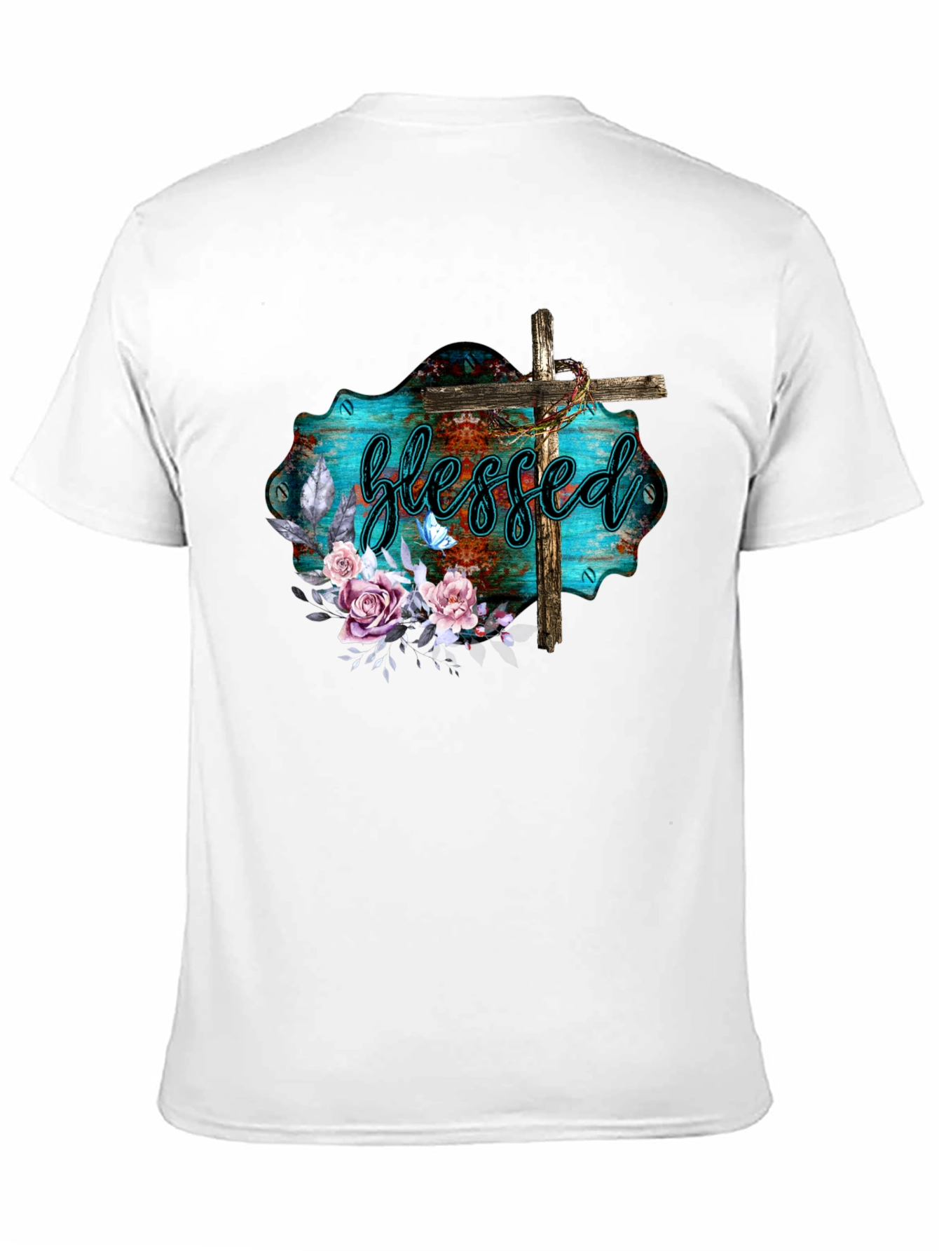 Blessed Christian T-Shirt with Floral Cross Design