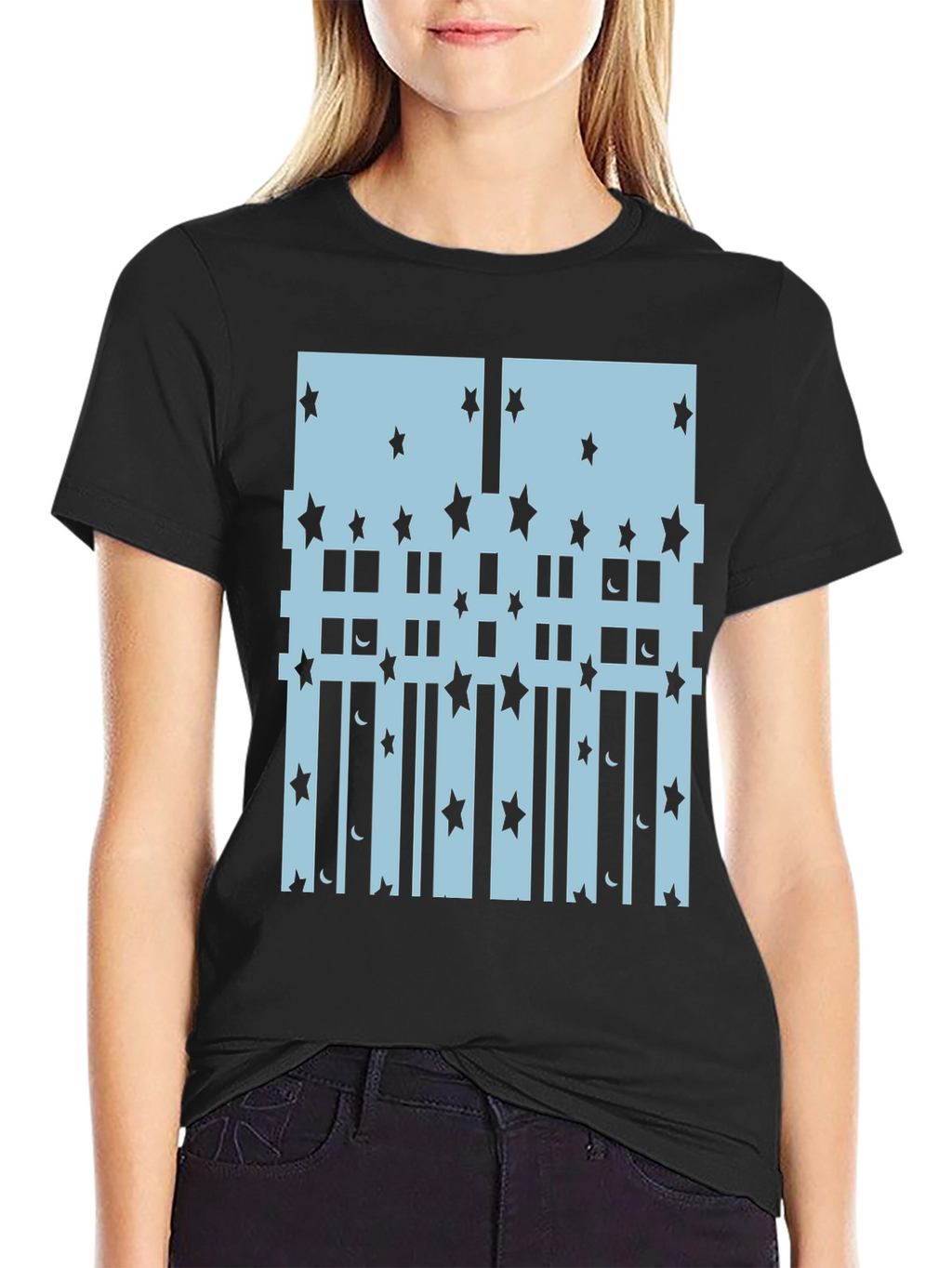 Star & Moon Graphic Tee - Black