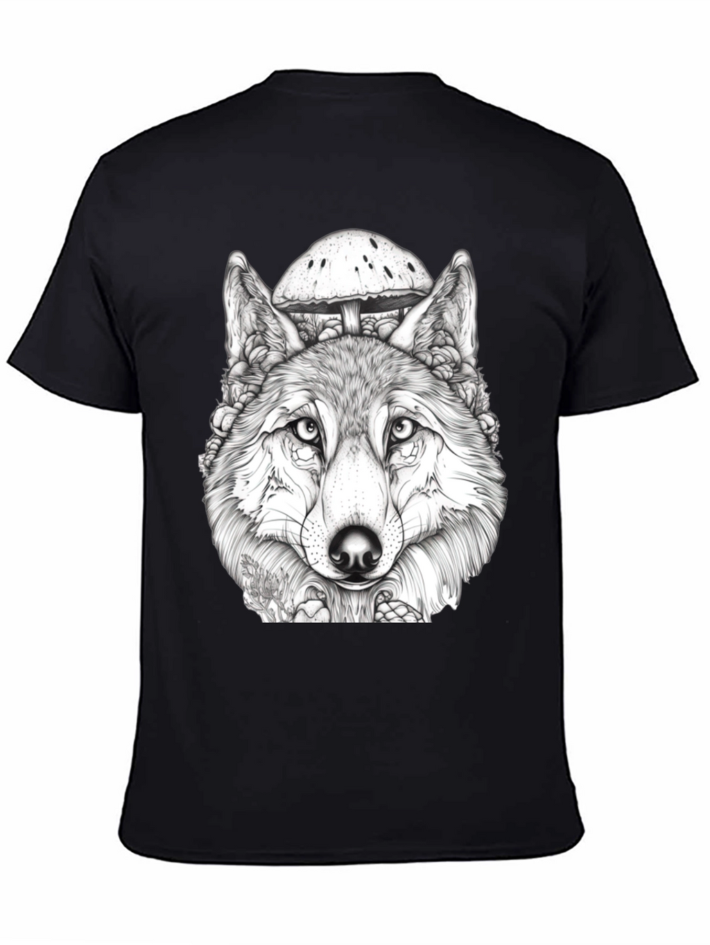 Wolf & Mushroom Graphic Tee - Unisex Black T-Shirt