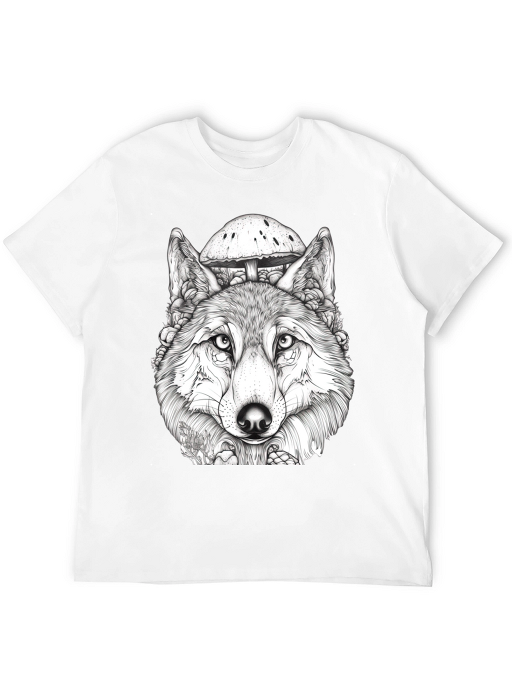 Wolf & Mushroom Graphic Tee - Unisex Black T-Shirt