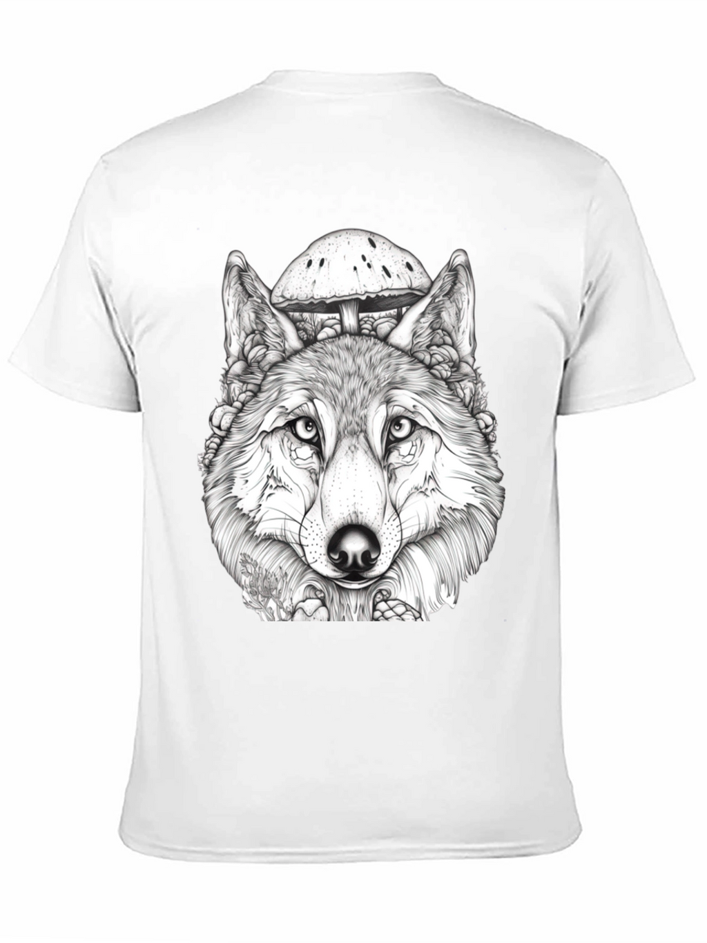 Wolf & Mushroom Graphic Tee - Unisex Black T-Shirt