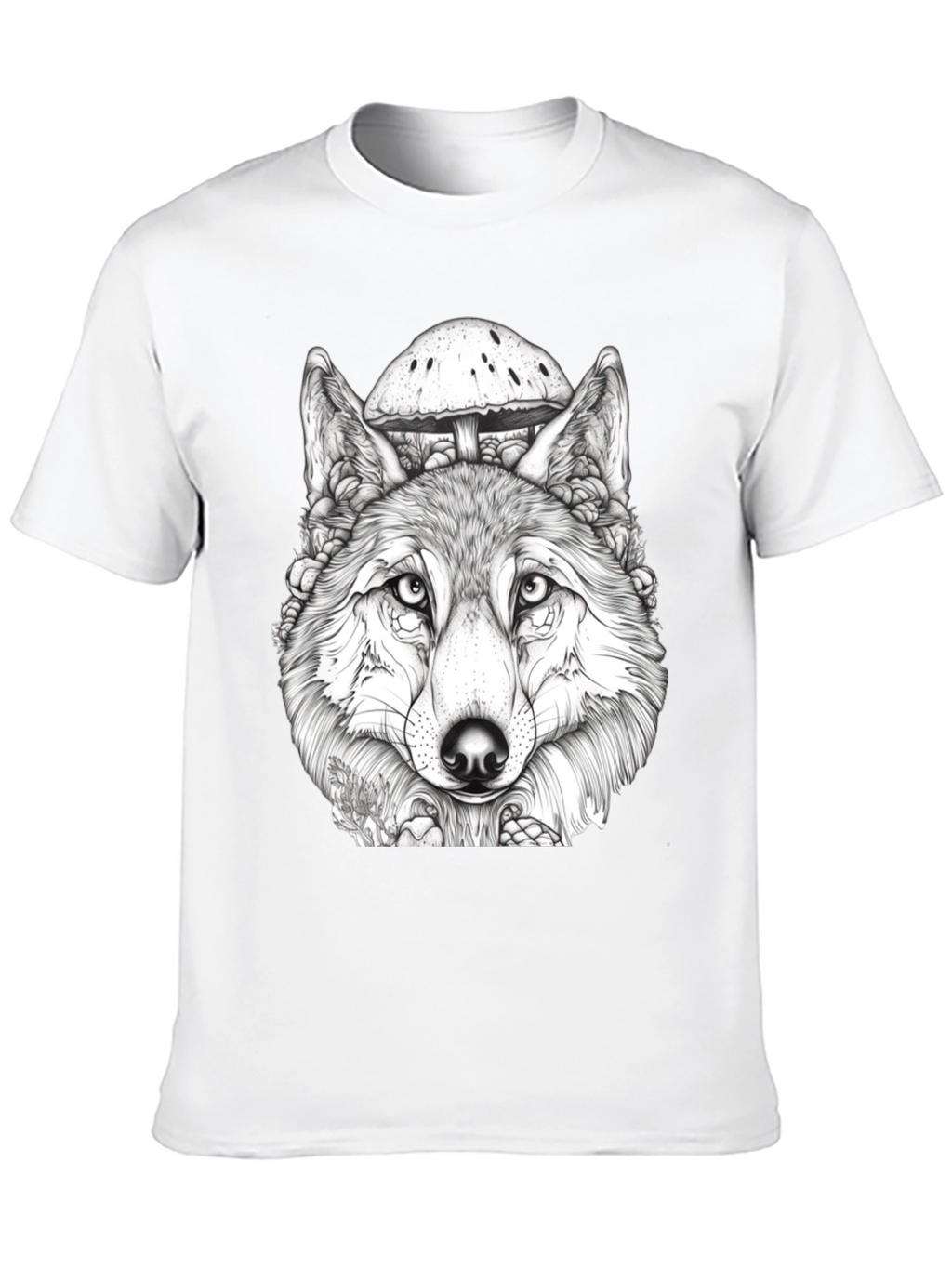 Wolf & Mushroom Graphic Tee - Unisex Black T-Shirt