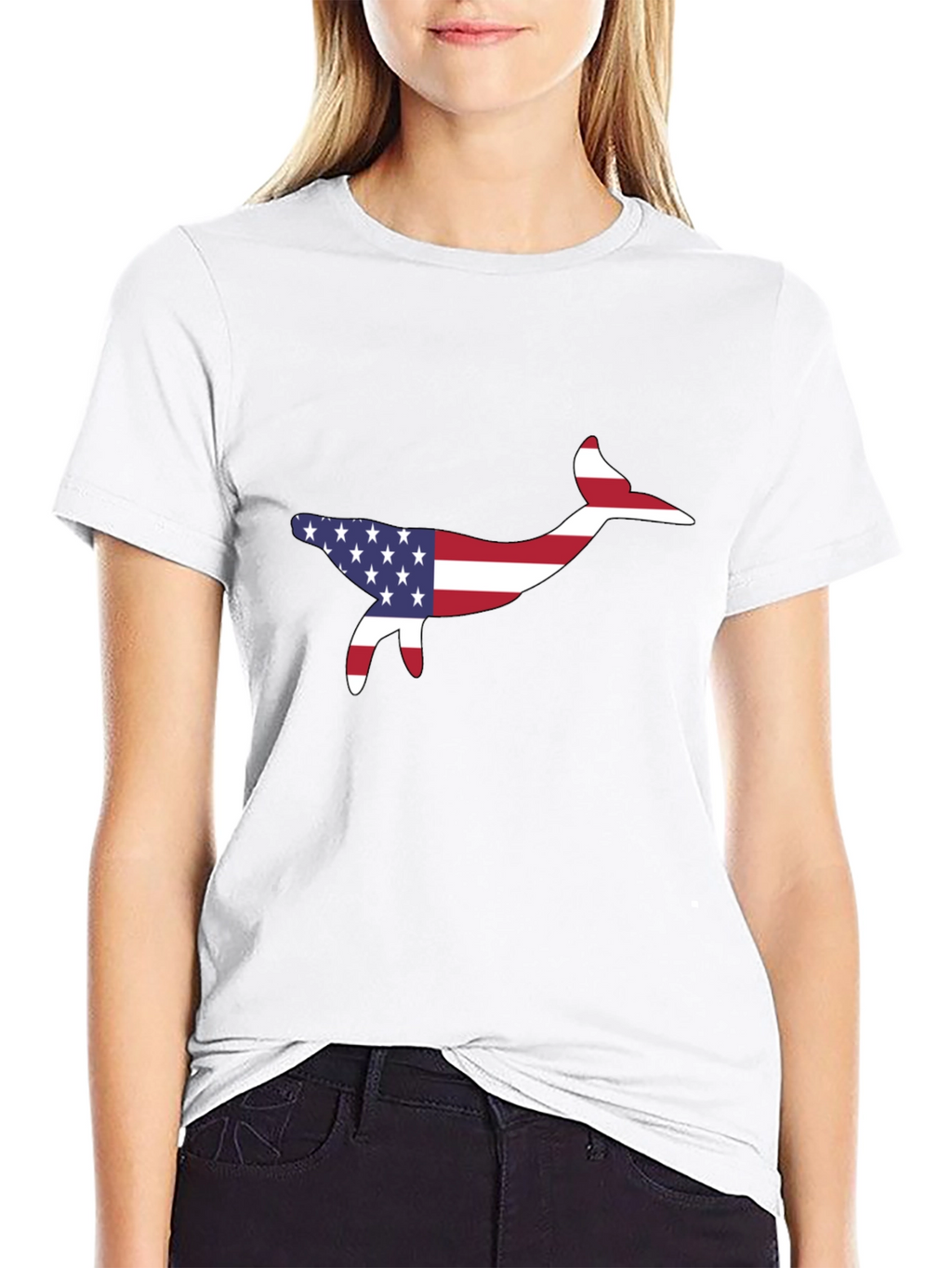 USA Flag Whale Graphic Tee - Patriotic Style