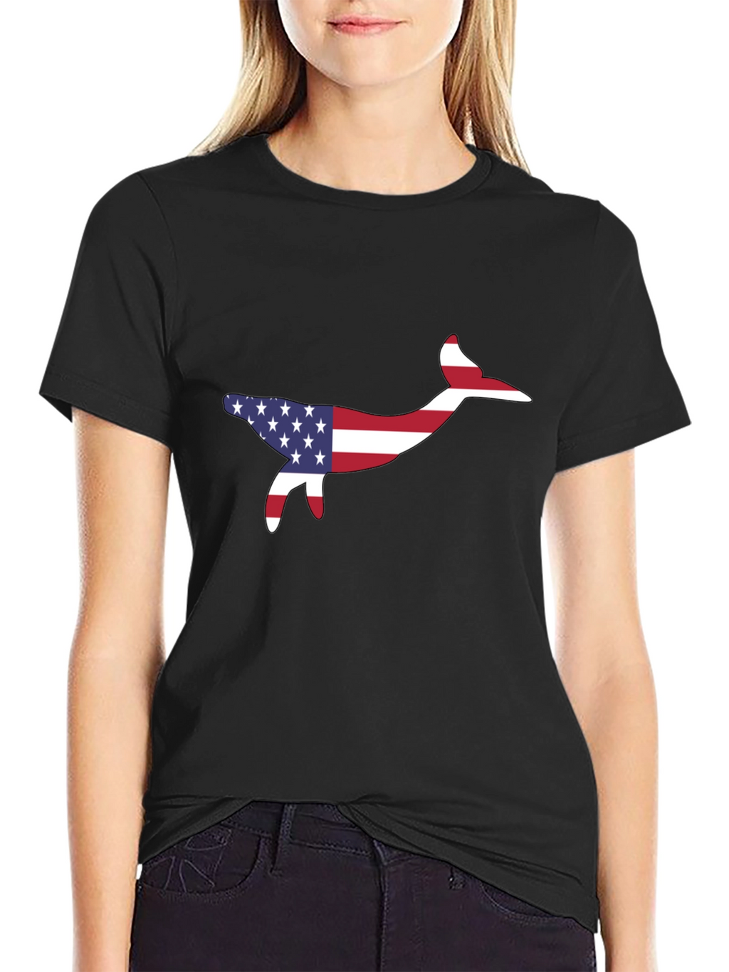 USA Flag Whale Graphic Tee - Patriotic Style