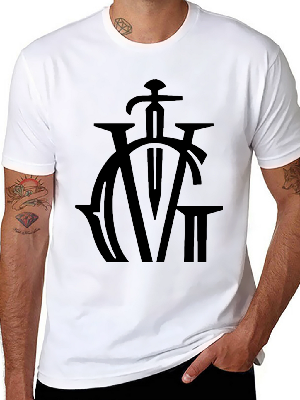 Black Graphic Tee - Sword & Lettering Design