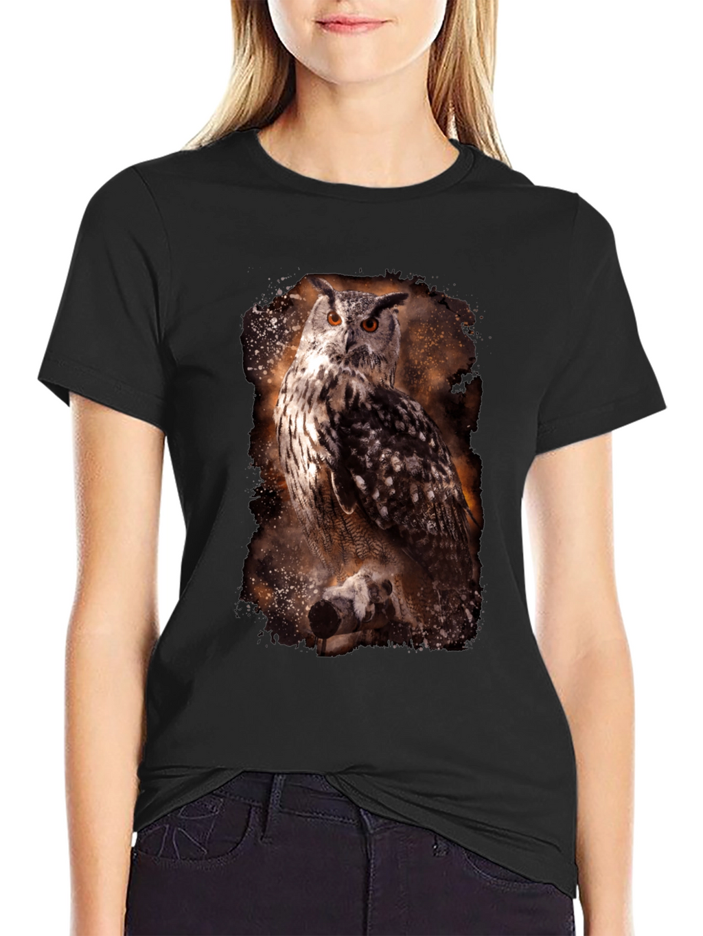Owl Print Crew Neck T-Shirt