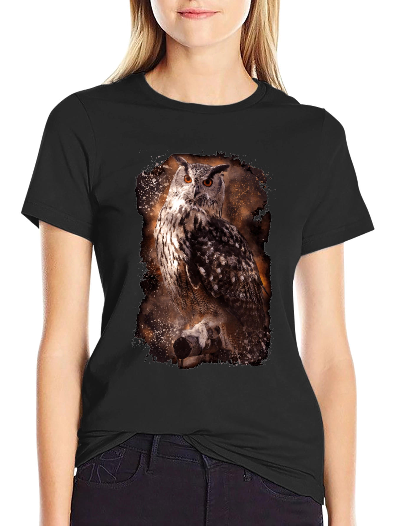Owl Print Crew Neck T-Shirt